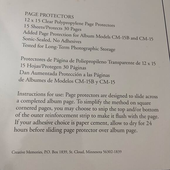 Creative Memories 12 x 15 Clear Page Protectors for CM-15B and CM-15 New Sealed - Picture 3 of 4
